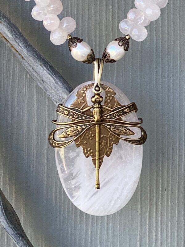 Deco Dragonfly on Rose Necklace