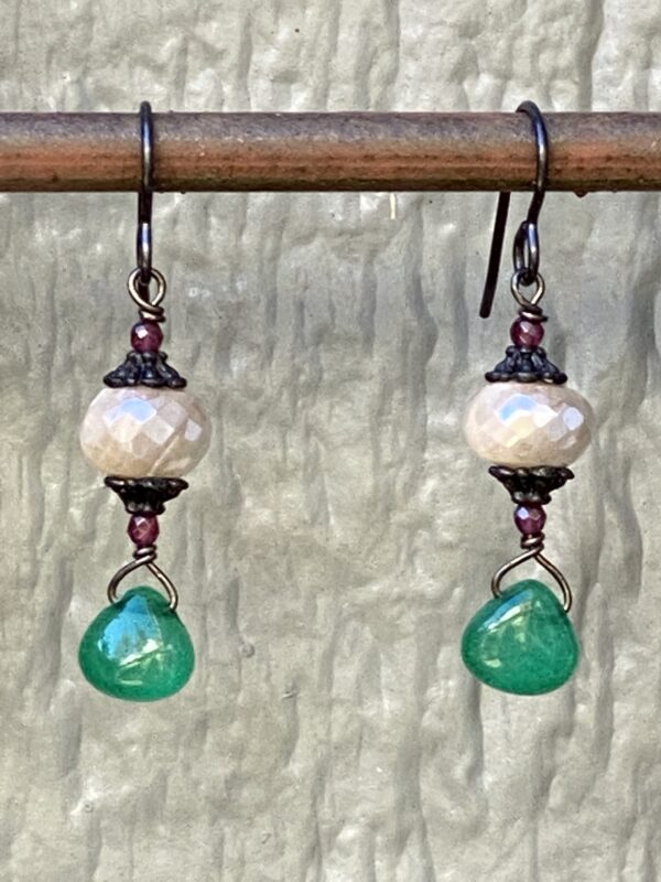 Moonstone Over Jade Earrings